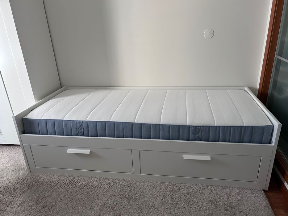 BRIMNES Cama indiv/dupla c/2 gav/ c/ 1 colchão, branco