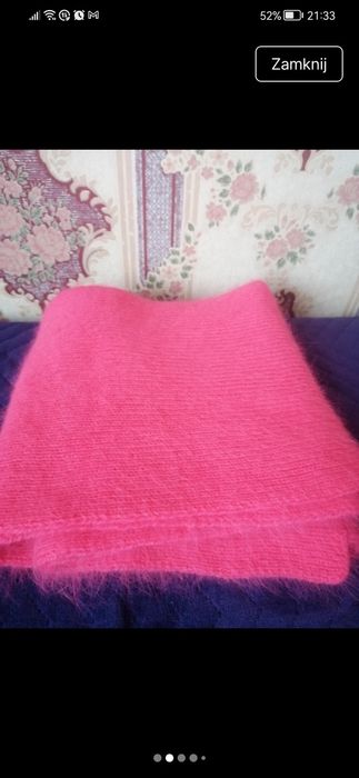Szalik zimowy wełniany malinowy 60% angora