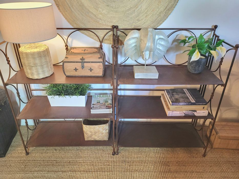 2 prateleiras, estante, ferro, indiano, oriental, rustico