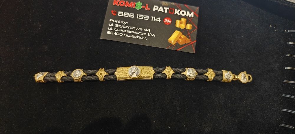 Bransoletka na skórze 585 w 41.3gr.Unikalny wyglaD..NowA.. PAT-KOM