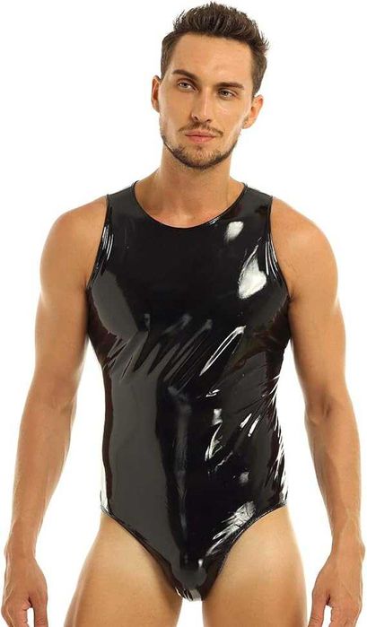 Еротичний спокусливий чорний вініловий чоловічий комбідрес, XL