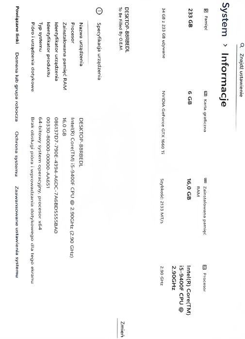 Zestaw PC i5 9400F / GTX 1660 Ti 6GB / 16GB DDR4
