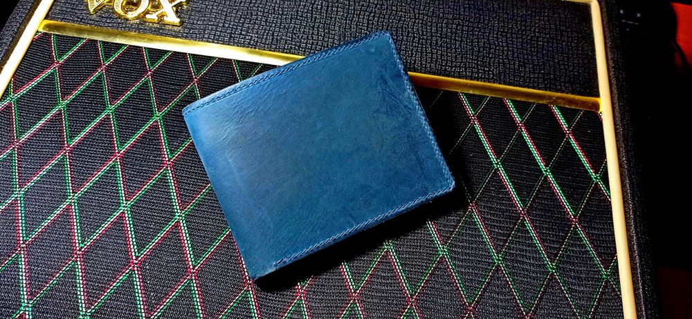 Синий классический кожаный кошелёк портмоне бумажник гаманець