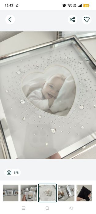 Nowa ramka na zdjęcia z diamentami srebrna Glamour serce serduszko