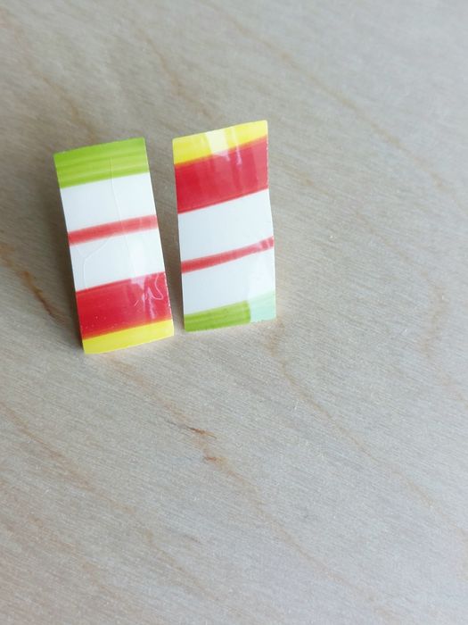 Kolorowe kolczyki w paski długie sztyfty handmade upcycling