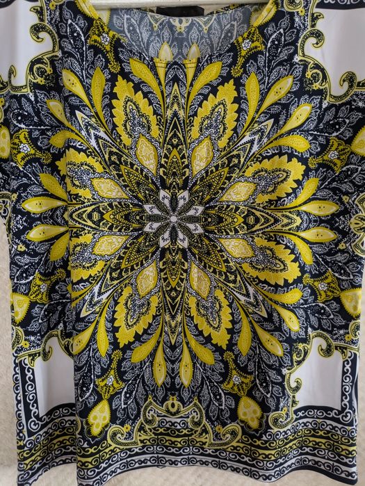 Bluzka damska we wzory mandala żółto-granatowa r. M/L