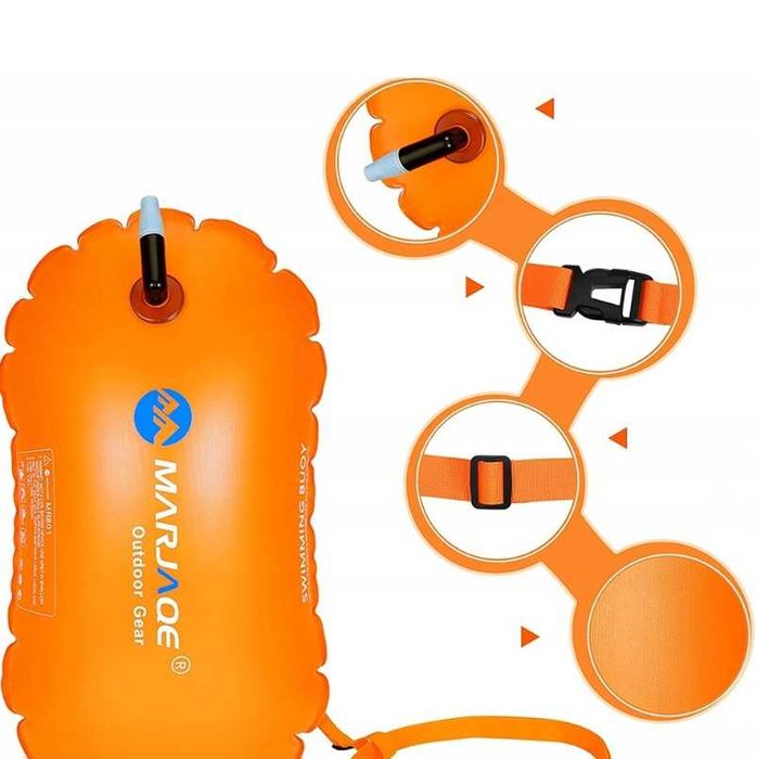 Bojka asekuracyjna do pływania dmuchana 40cm pomarańcz jaskrawy kolor