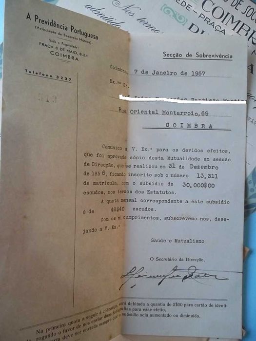 A Previdência Portuguesa : documentos vários de 1957, cartas por abrir