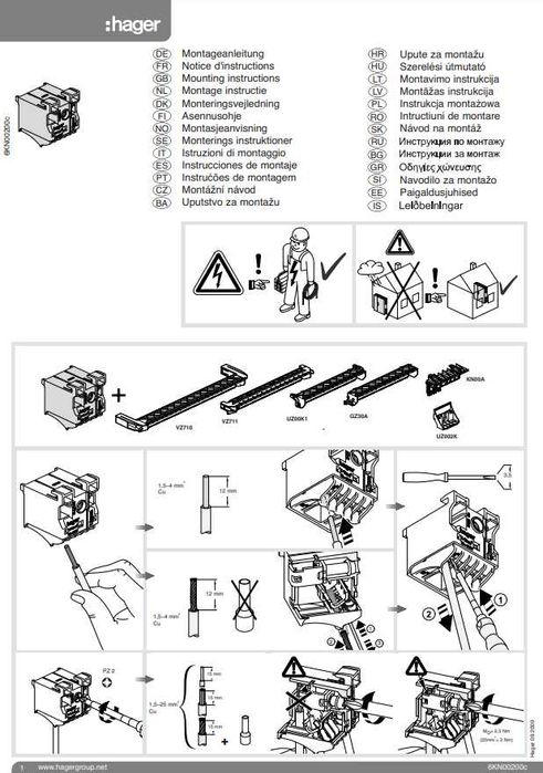:Hager Blok samo zacisków neutralny, niebieski, 2x16+8x4mm2, KN10N