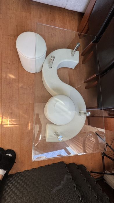 S-Shaped Coffee Table with Two Matching Poufs64729667690243122