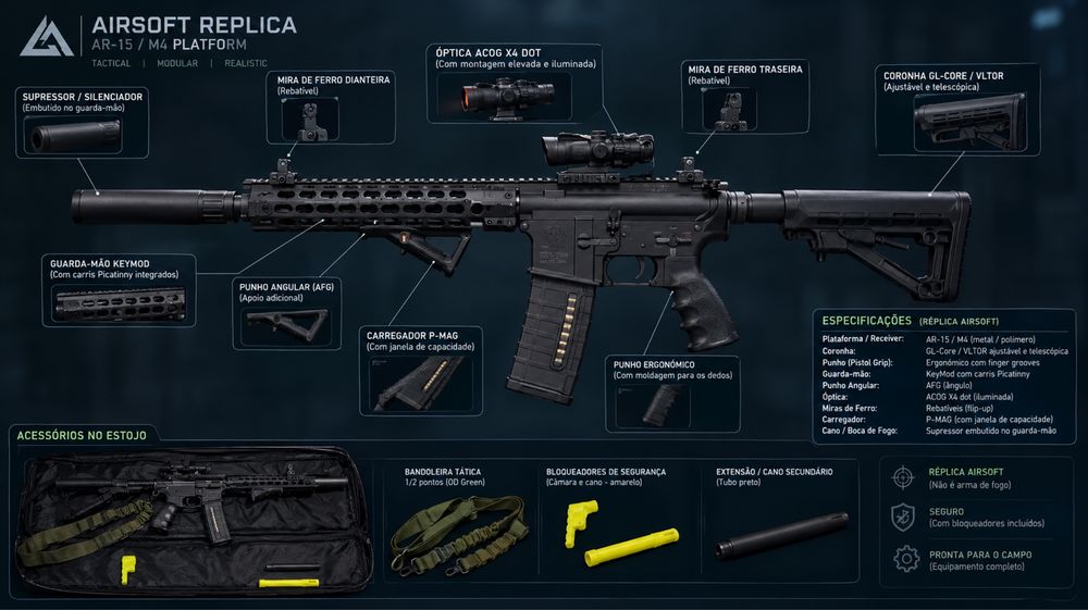 kit completo de airsoft — ar-15 / m4 custom