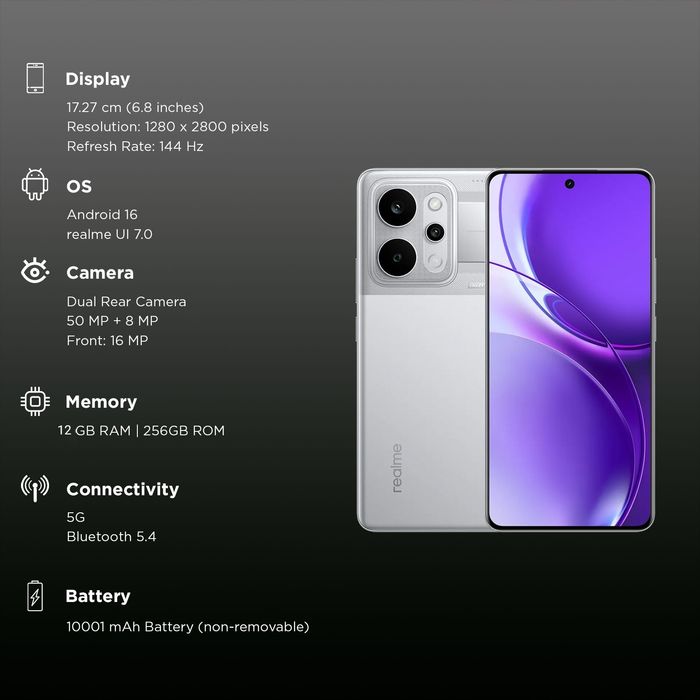 Новый! 12/256gb Смартфон Realme P4 Power Silver 5G Global Version. Батарея 10001мАч