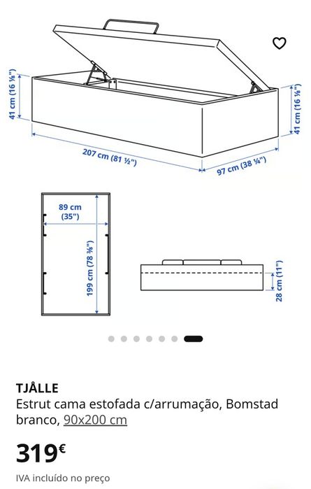 Cama solteiro sommier com arrumação