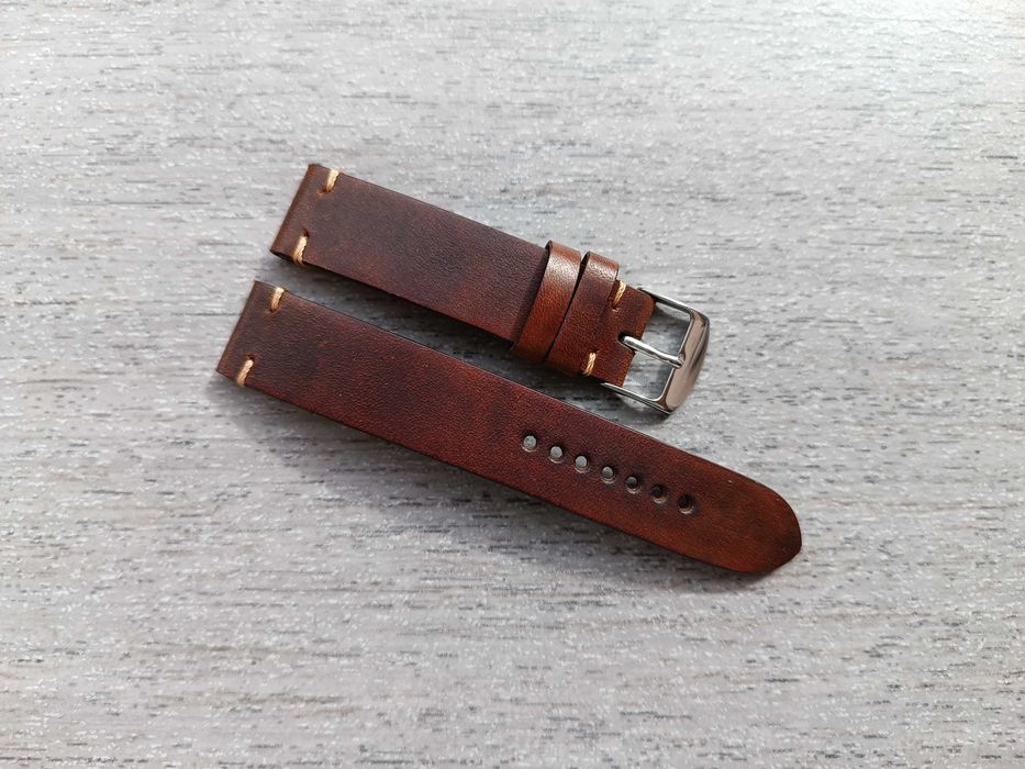 Skórzany pasek zegarka 18,5 mm szerokości ciemny kasztan