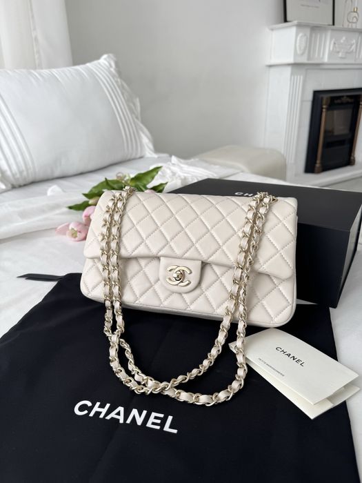 Сумка Chanel Beige бежева | фурнітура срібна, біле/звичайне золото