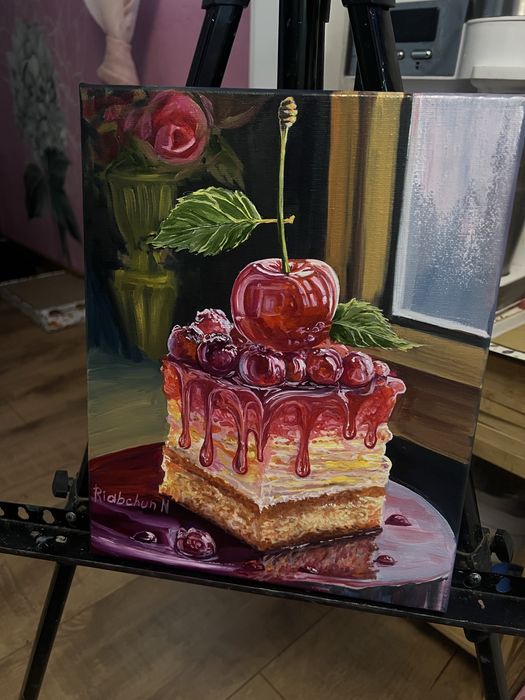 Obraz olejny 30*24 płótno bawełniane Cherry Cake
