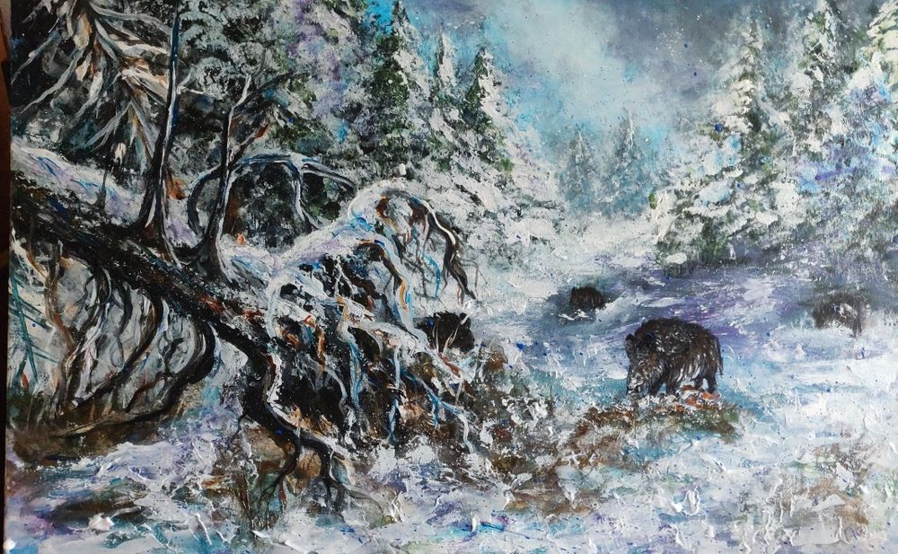 Pejzaż zimowy 90×60 cm