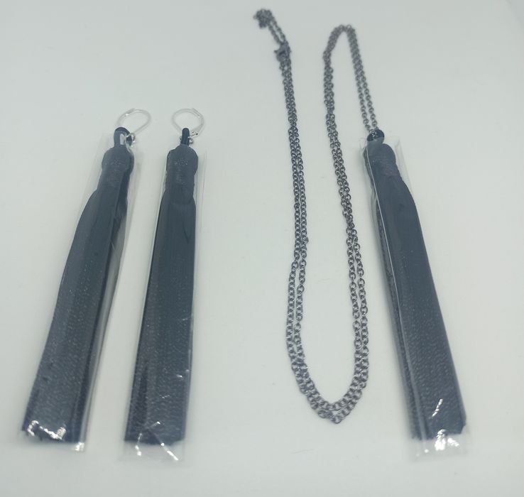 Czarne kolczyki chwosty + naszyjnik + zawieszka (srebro 925)