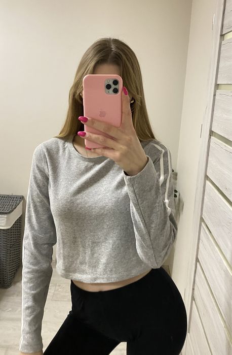 Crop top xs szary długu rękaw lampas bik bok
