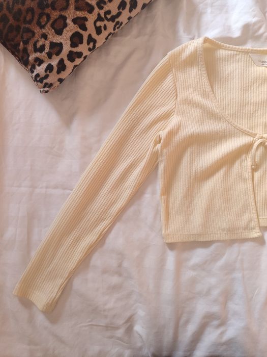 Кардиган H&M лимонний віскоза XS-S-M укорочений з зав'язками