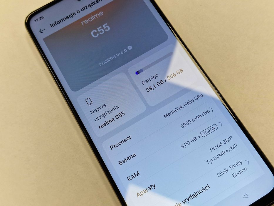 Realme C55 8GB/256GB/ SunShower/ Grade A/ Gwarancja + ładowarka