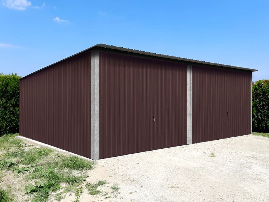 Garaż blaszany dwustanowiskowy 6x5m ciemny brąz - Dach jednospadowy, B