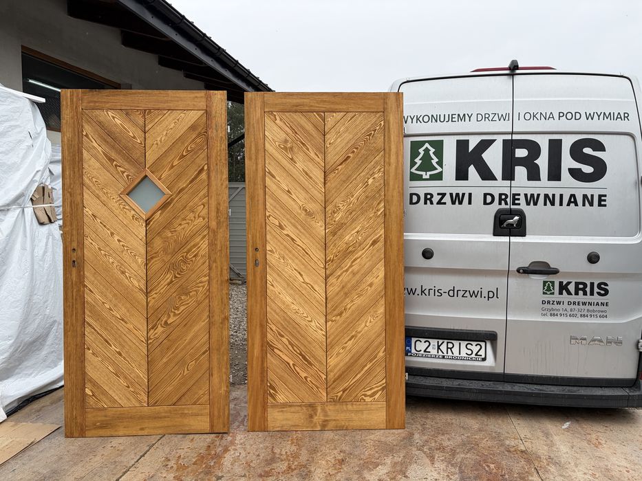 Drzwi zewnętrzne drewniane lite szczotkowane postarzane olejowane dąb