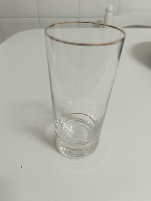 Conjunto copos fio douro e jarro grande (c/ 91 peças)