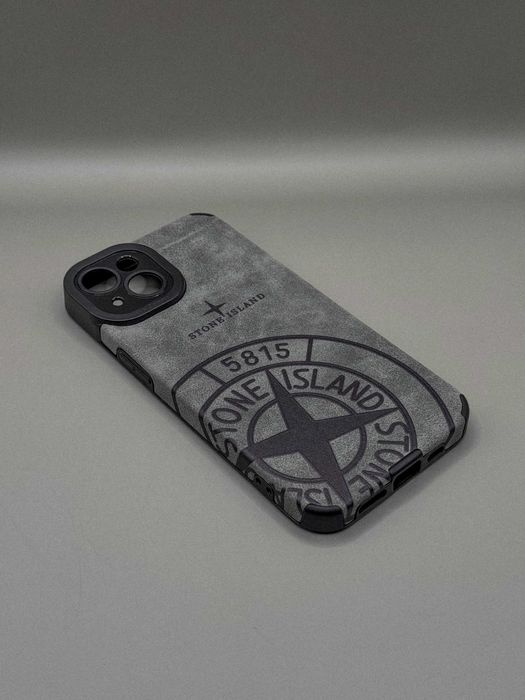 Силиконовый серый чехол эко-замш джинс с лого The North Face iPhone