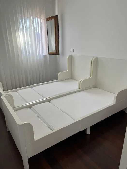 Cama extensível IKEA BUSUNGE Branco + colchão extensível + roupa de cama