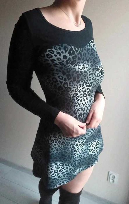 Tunika Sukienka Bluzka Dekolt w serce Cętki Panterka M 38