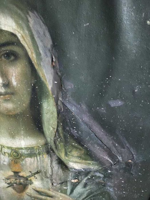 Gravura religiosa antiga emoldurada do Imaculado Coração de Maria