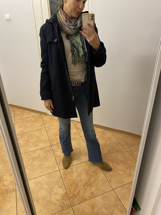 Zara Basic płaszczyk płaszcz wełna płaszczyk długa parka z kapturem gr