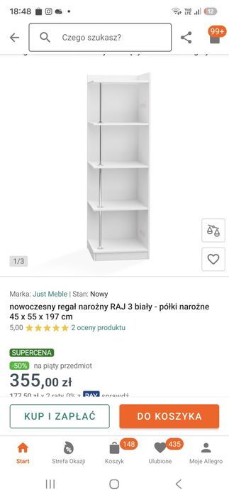 Słupek narożny 197 cm bialy
