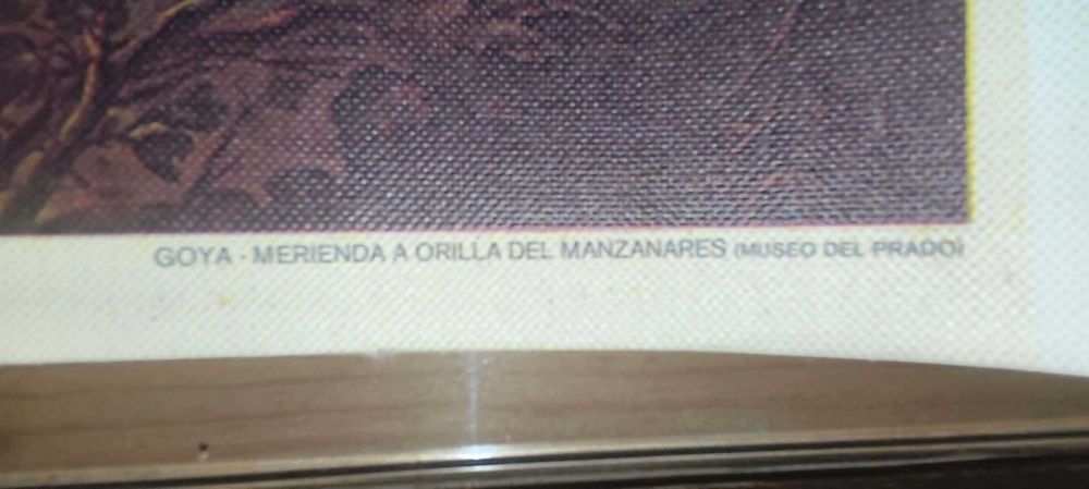 Reproduçao texturizada em tela (canvas)anos 70-50x40cm  "Piquenique às margens do Manzanares" (La merienda a orillas del Manzanares),por Goya