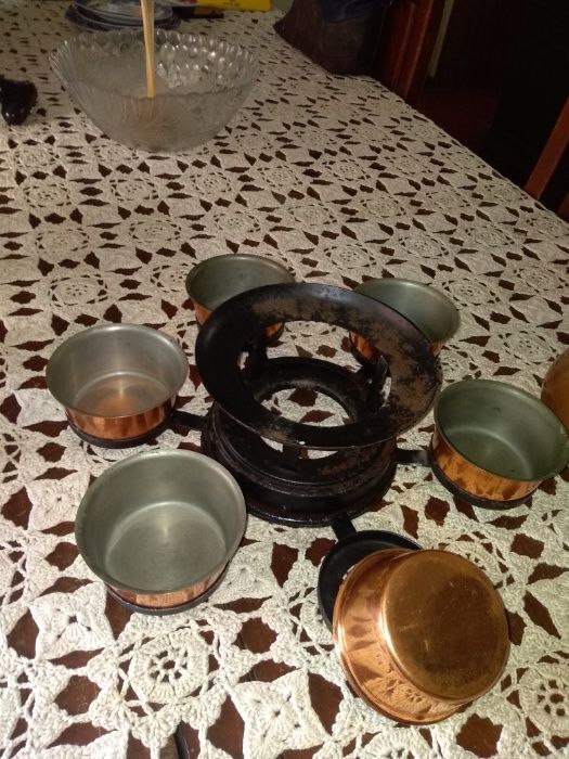 Equipamento para fondue antigo em cobre
