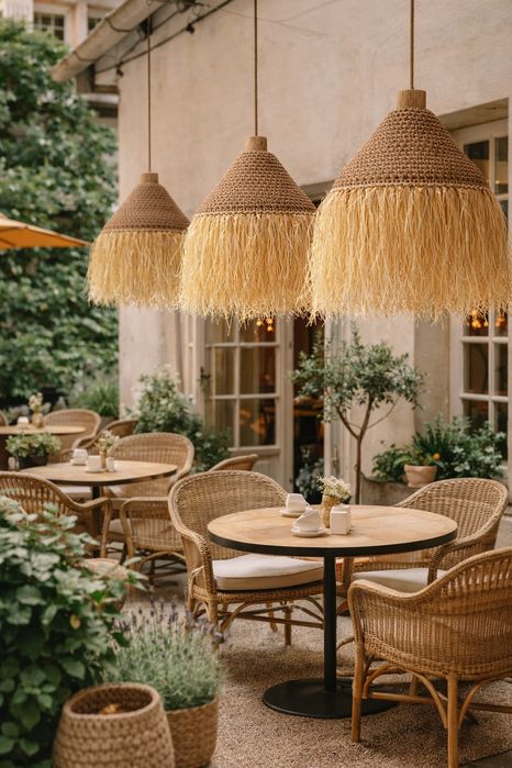 Абажур ручної роботи з бахромою з пальмового листя, boho/japandi