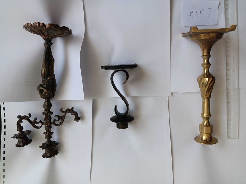 zM2 L347, starocie stary lichtarz świecznik mosiądz vintage str deco bibelot
