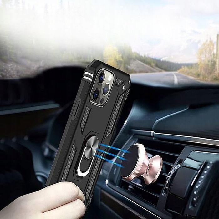 Pancerne Etui Ochronne do iPhone 13 Pro Max Uchwyt Szkło Czarne