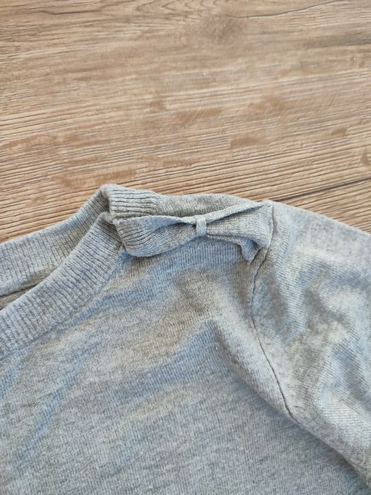 Mohito Sweter popielaty szary elegancki krótsze rękawy kokardy pagony