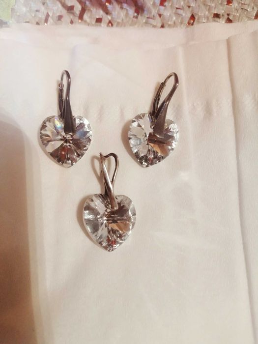 Swarovski - kolczyki i zawieszka w kształcie serca - SREBRO 925