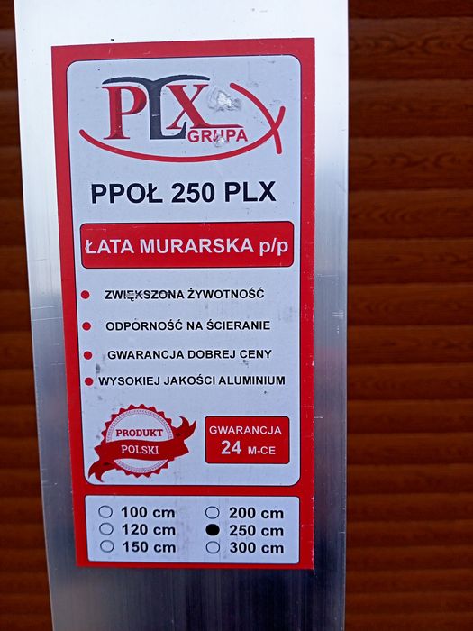 Łata poziomica aluminiowa 250 cm.