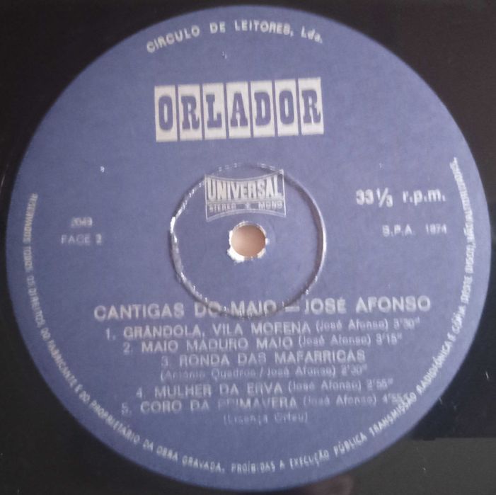 José Afonso	- - - - -		Cantigas do Maio	- - - - -	LP