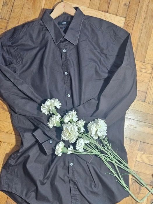 BOSS Hugo Boss Slim Fit Koszula 43 XL Espresso 100% Bawełna Business Premium