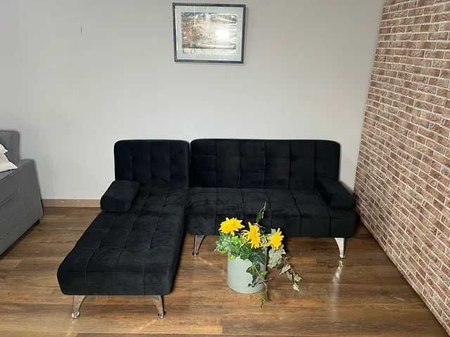 sofá-cama chaise longue em veludo preto