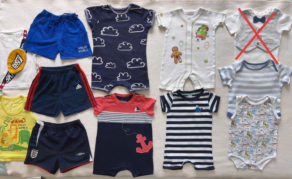 Літній одяг 56-62, 62-68, 68-74, 0-3, 3-6 і 6-9міс, Next, Mamas and papas, Dopodopo, Adidas Umbro