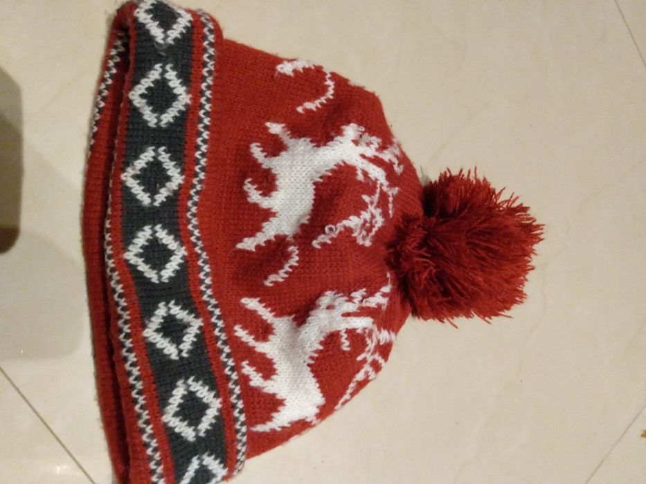 Czapka ciepła jesień zima renifery z pomponem