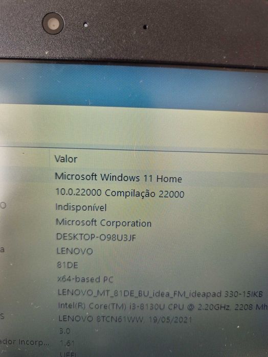 lenovo 330-15IKB processador i3-8130, sem anomalia