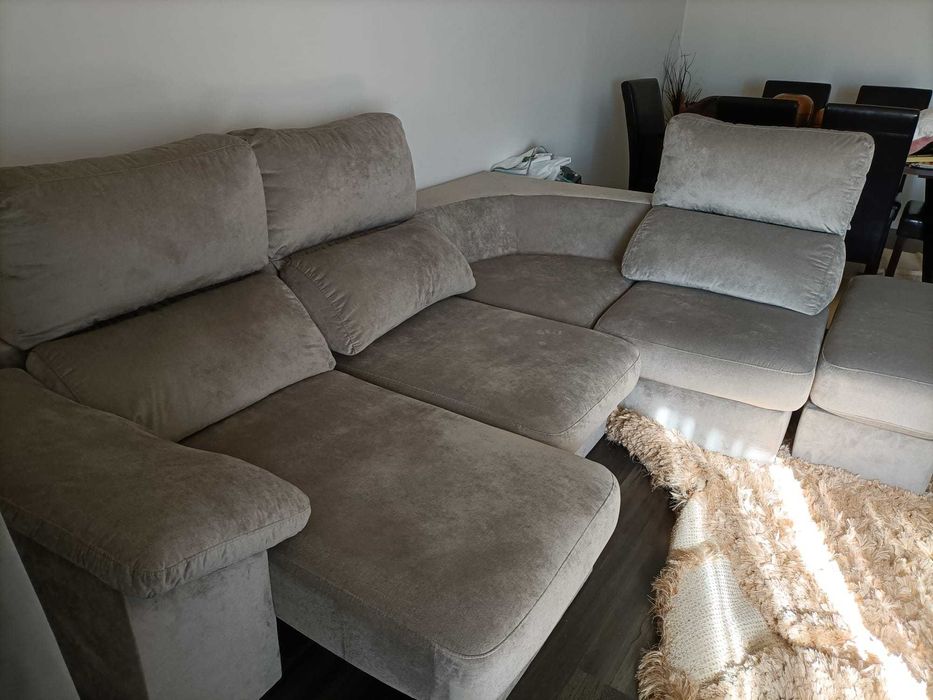 Sofá chaise long+pouf extra,encostos reclináveis, sofá cama, seminovo!