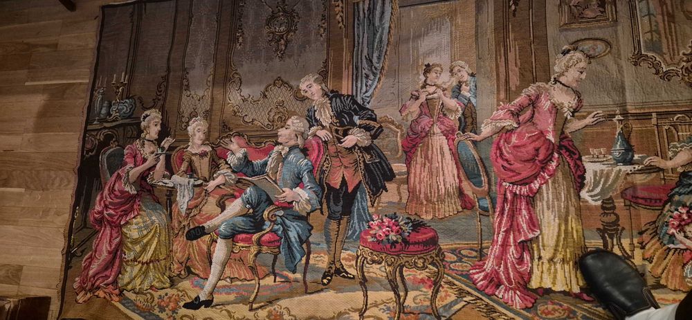 Ogromny pałacowy gobelin żakardowy tapiseria Francja 364x122cm unikat